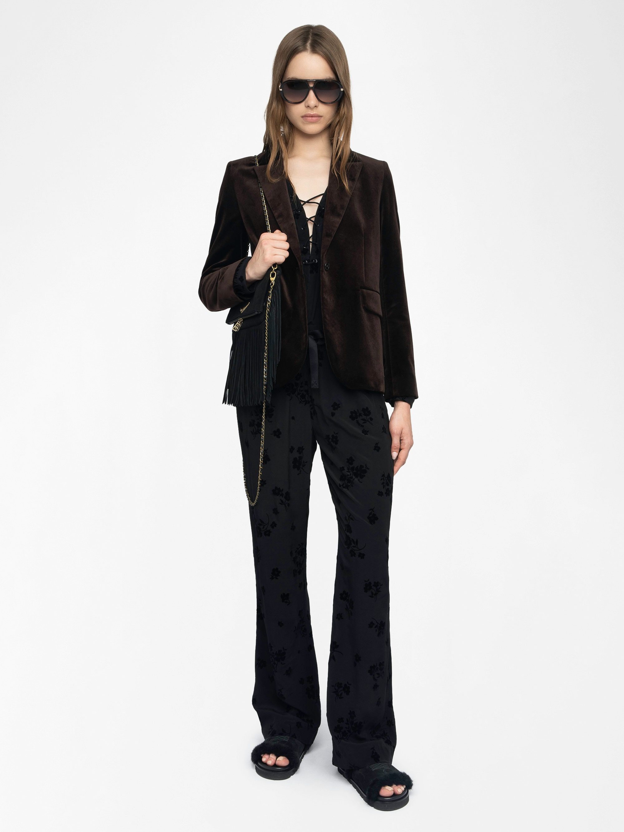 Poma Trousers - Viscose flocked trousers, jogger style with elastic waistband.
